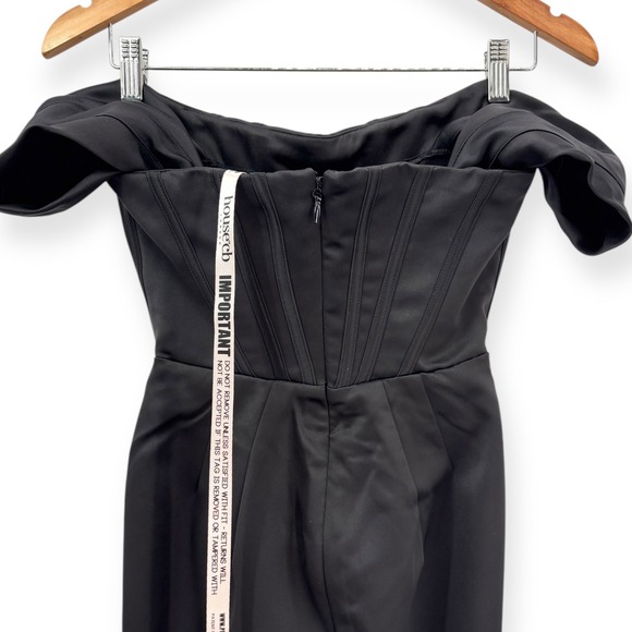 NWT House of CB Loretta Off the Shoulder Satin Corset‎ Dress Black - Size Small - Picture 12 of 15